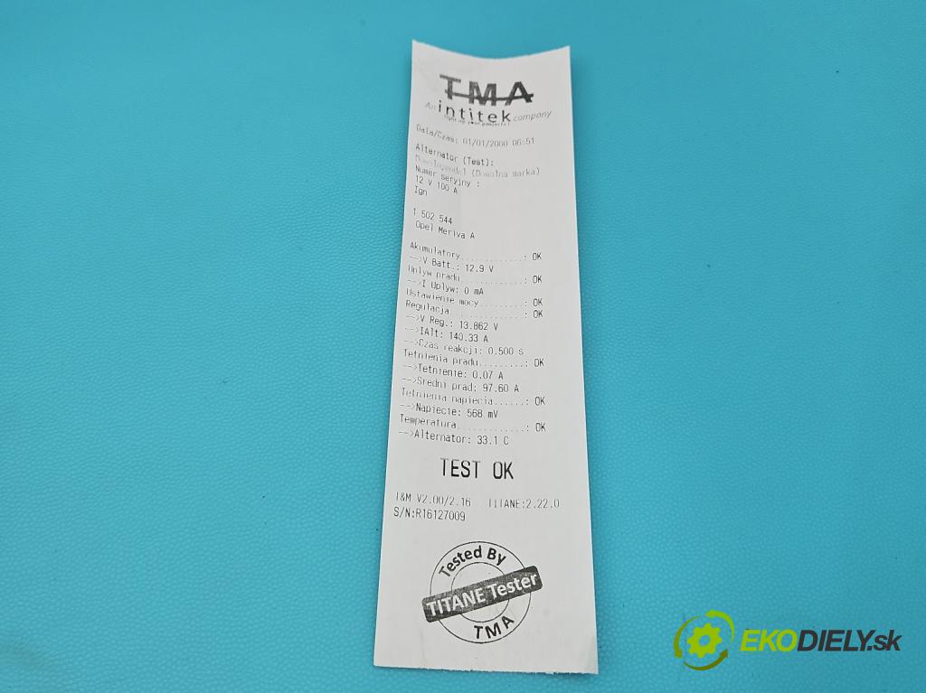 Opel Meriva A 2002-2010 1.8 16V 125 HP manual 92 kW 1796 cm3 5- Alternator (Alternátor)