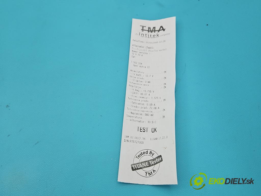 Opel Astra II 1998-2009 1.7 dtl 68 HP manual 50 kW 1700 cm3 5- Alternator  (Alternátor)