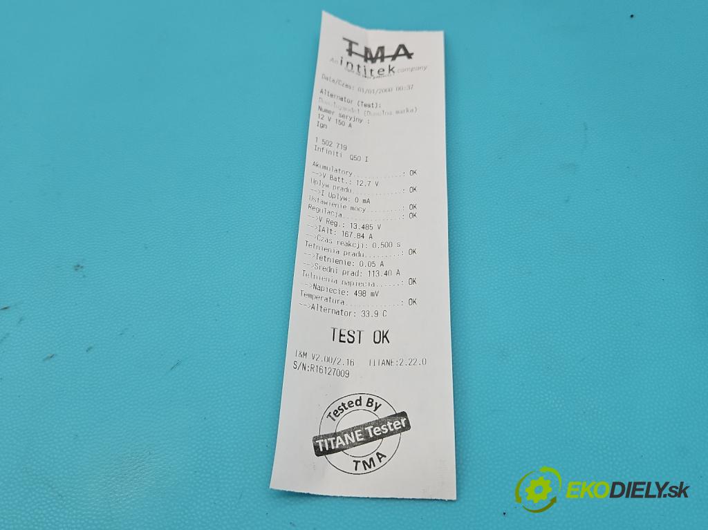 Infiniti Q50 I 2013-2024 2.0 T 211KM automatic 155 kW 1991 cm3 4- Alternator 0125711164 (Alternátor)