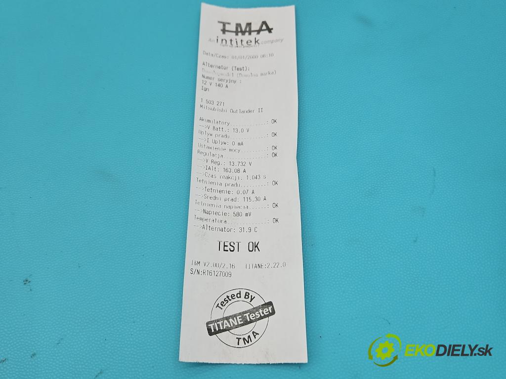 Mitsubishi Outlander II 2006-2013 2.0 DI-D 140 HP manual 103 kW 1968 cm3 5- Alternator 06F903023F (Alternátor)