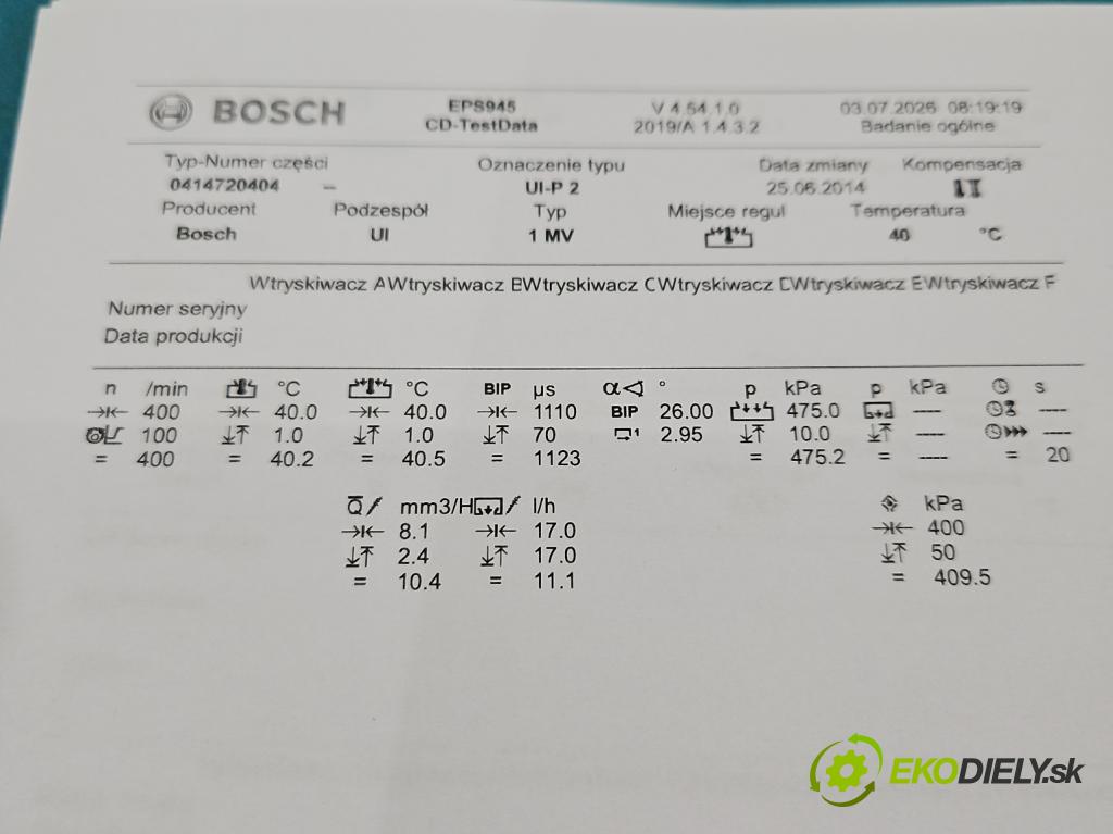 Mitsubishi Outlander II 2006-2013 2.0 DI-D BSY 140 HP manual 103 kW 1968 cm3 5- vstrekovacie čerpadlo 0414720404 (Vstrekovač paliva)