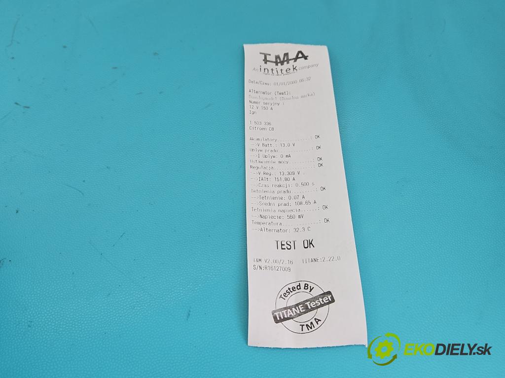 Citroen C8 2002-2014 2.0 hdi 136 HP manual 100 kW 1997 cm3 5- Alternator 9646321780 (Alternátor)