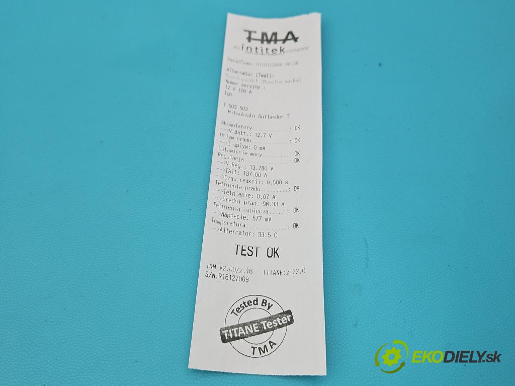 Mitsubishi Outlander I 2003-2006 2.0 16V 136 HP manual 100 kW 1997 cm3 5- Alternator A3TB6091 (Alternátor)