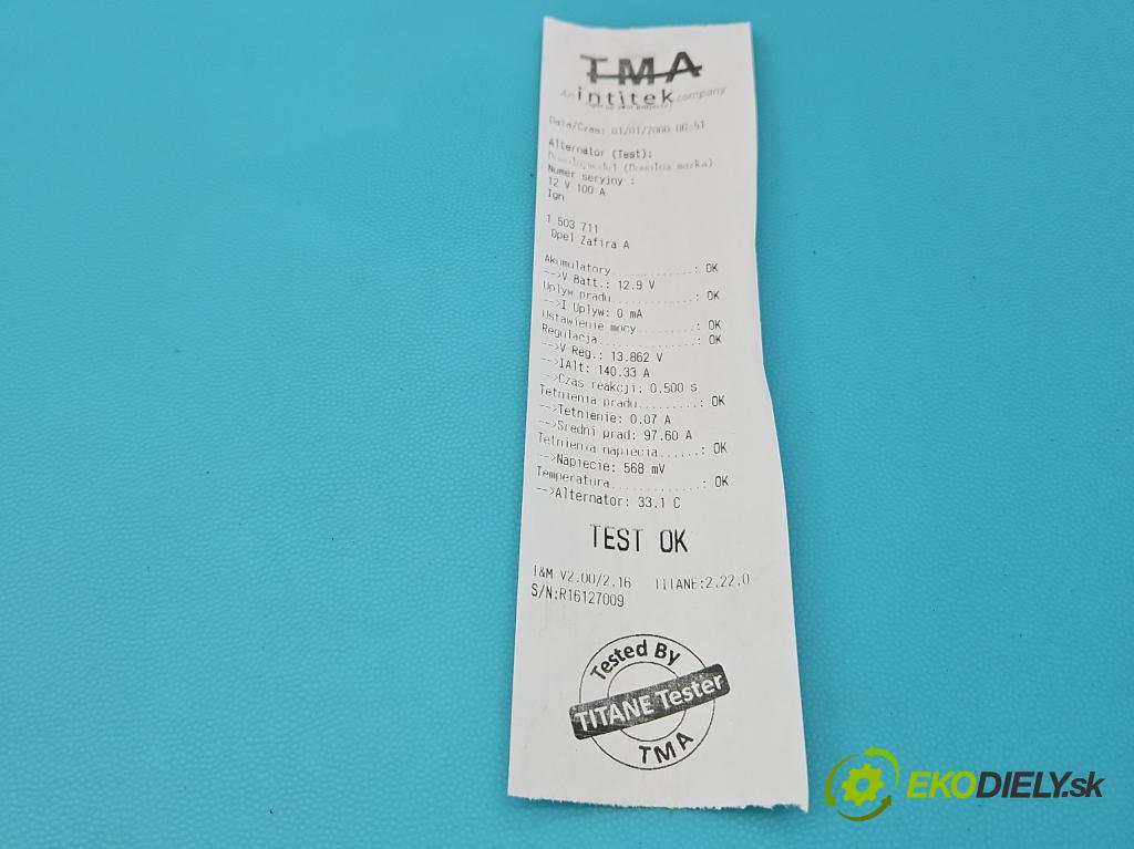 Opel Zafira A 1999-2005 2.0 dti 101 HP manual 74 kW 1995 cm3 5- Alternator  (Alternátor)