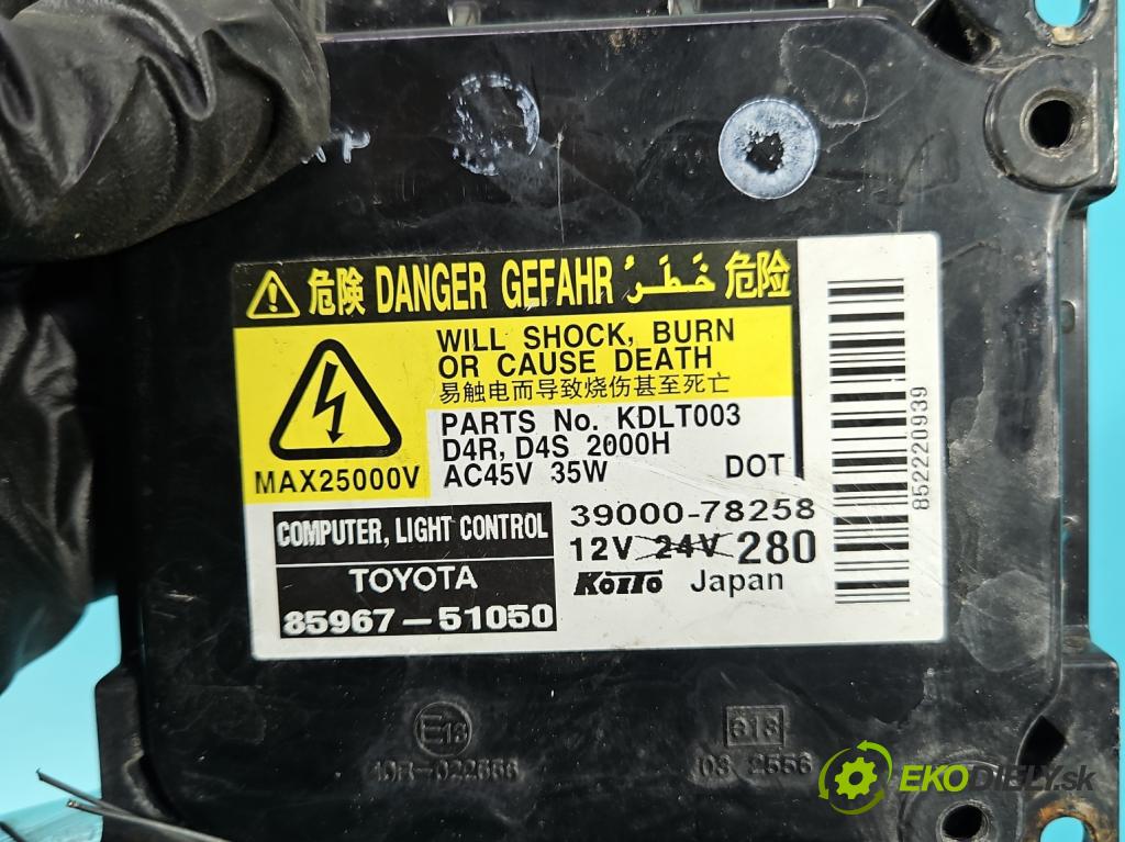 Toyota Avensis III T27 2009-2018 2.2 D-CAT 150 HP automatic 110 kW 2231 cm3 5- střídač: xenon 85967-51050 (Riadiaca jednotka xenónu)