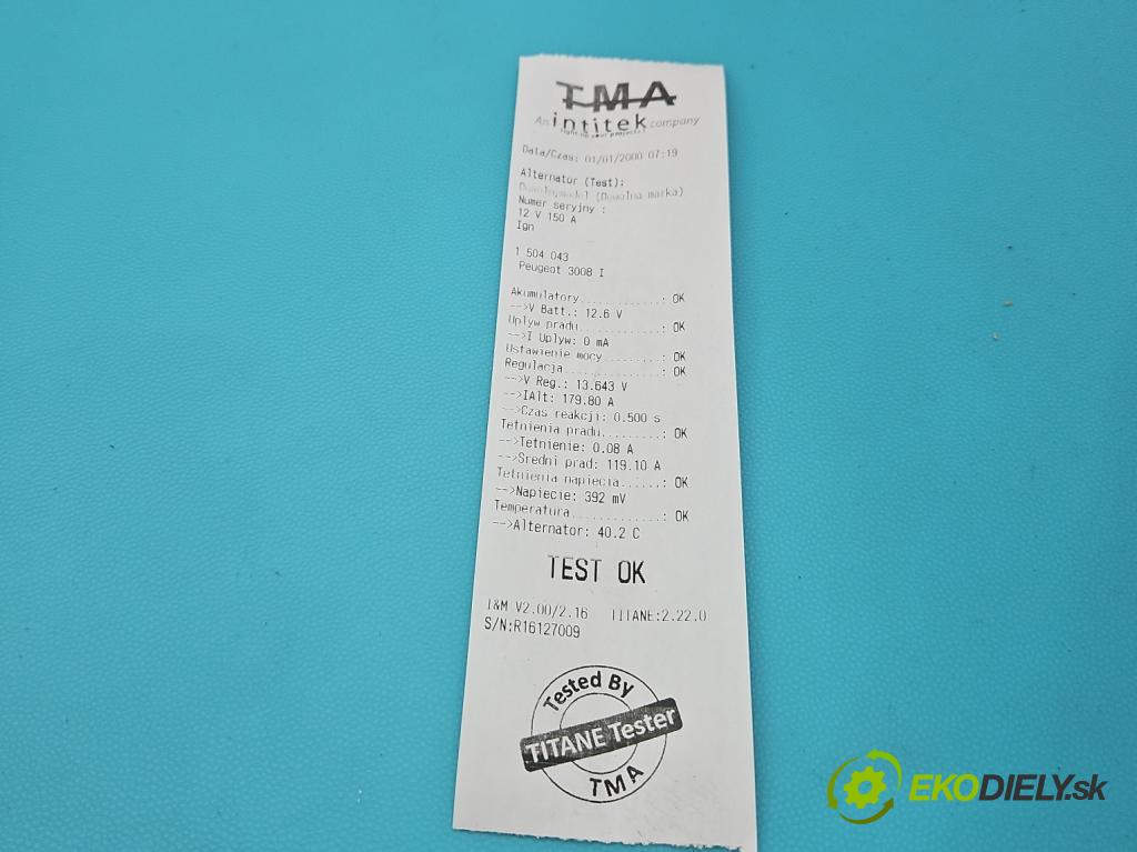 Peugeot 3008 I 2009-2016 1.6 hdi 109 HP manual 80 kW 1560 cm3 5- Alternator 9646321880 (Alternátor)