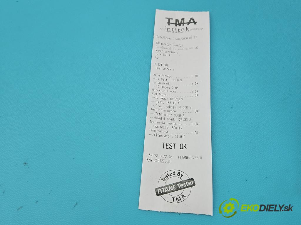 Opel Astra V  2015- 1.5 cdti 122 HP manual 90 kW 1496 cm3 5- Alternator 39159019 (Alternátor)