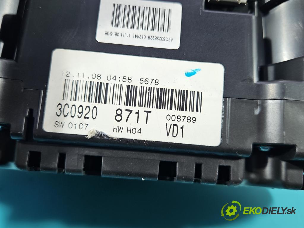Vw Passat B6 2005-2010 2.0 tdi 170 HP automatic 125 kW 1968 cm3 5- prístrojovka/ budíky 3C0920871T (Prístrojová doska)