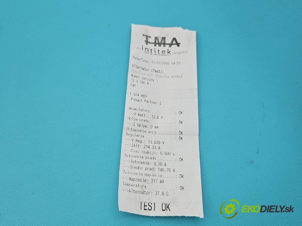 Peugeot Partner I 1996-2008 1.9d 69KM manual 51 kW 1868 cm3 5- Alternator 9654752880 (Alternátor)