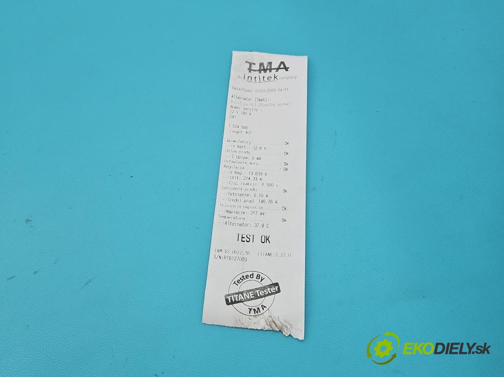 Peugeot 407 2.0 hdi 136 HP manual 100 kW 1997 cm3 4- Alternator 9654752880 (Alternátor)