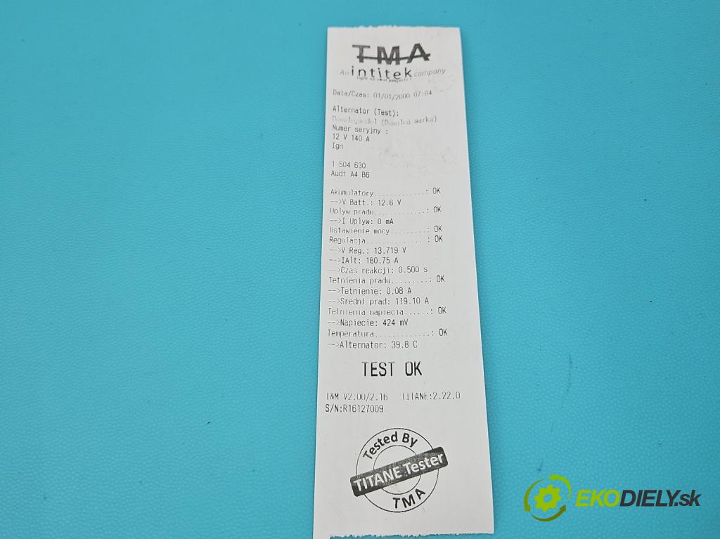 Audi A4 B6 2000-2004 1.9 tdi 101 HP manual 74 kW 1896 cm3 4- Alternator 06F903023J (Alternátor)