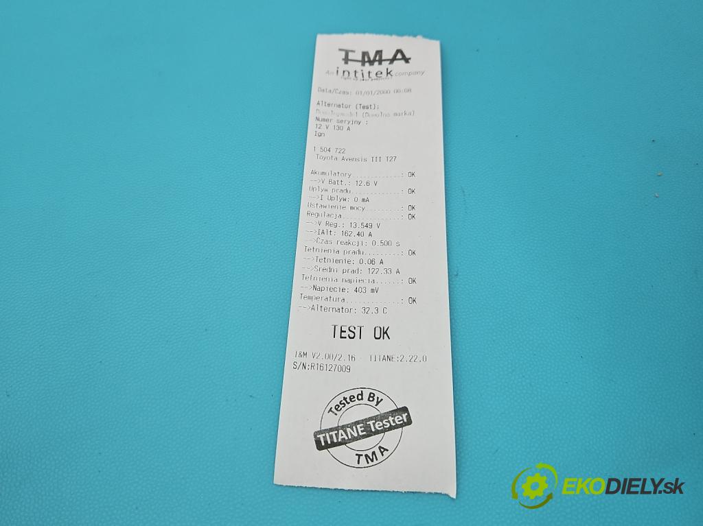 Toyota Avensis III T27 2009-2018 2.2 D-CAT 150 HP automatic 110 kW 2231 cm3 5- Alternator  (Alternátor)