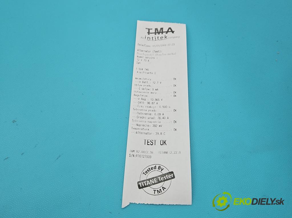 Kia Picanto I 2003-2011 1.1 65 HP manual 48 kW 1086 cm3 5- Alternator 37300-02551 (Alternátor)