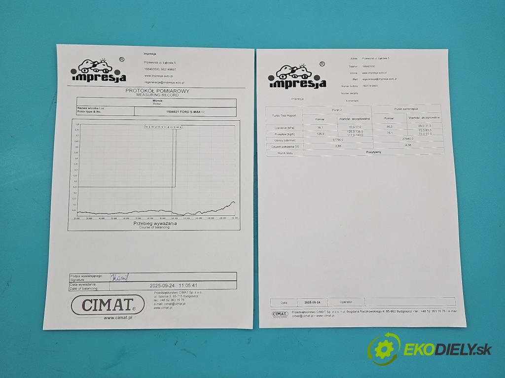 Ford S-max I 2006-2015 2.0 tdci 116 hp manual 85 kW 1997 cm3 5- Turbodmychadlo repasováno 760774-3