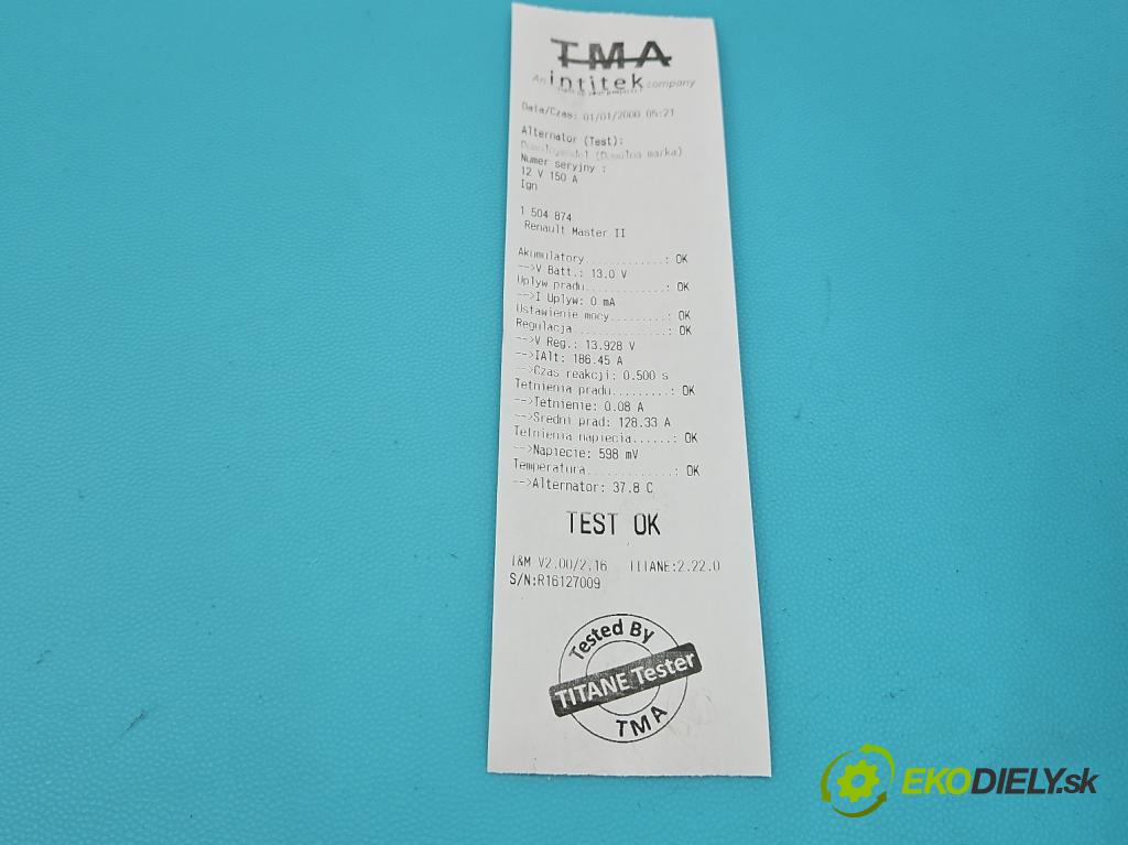 Renault Master II 1998-2010 2.5 dci 114 HP manual 84 kW 2463 cm3 5- Alternator 8200190721 (Alternátor)