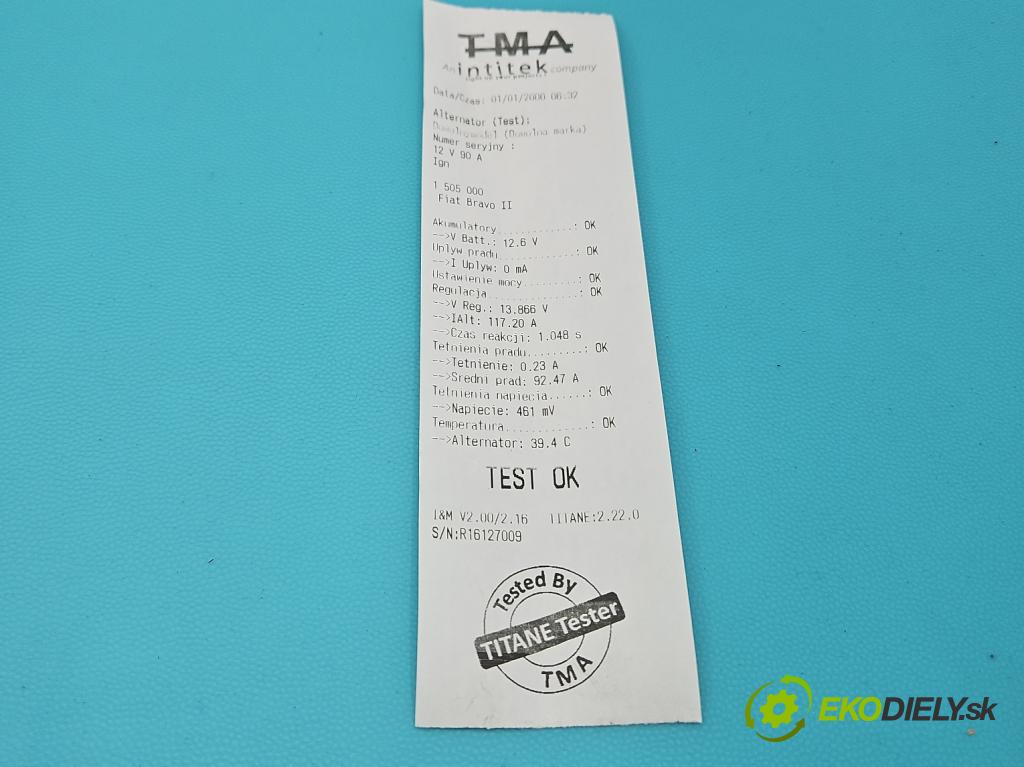 Fiat Bravo II 2007-2014 1.9 jtd 120 HP manual 88 kW 1910 cm3 5- Alternator 51727338 (Alternátor)