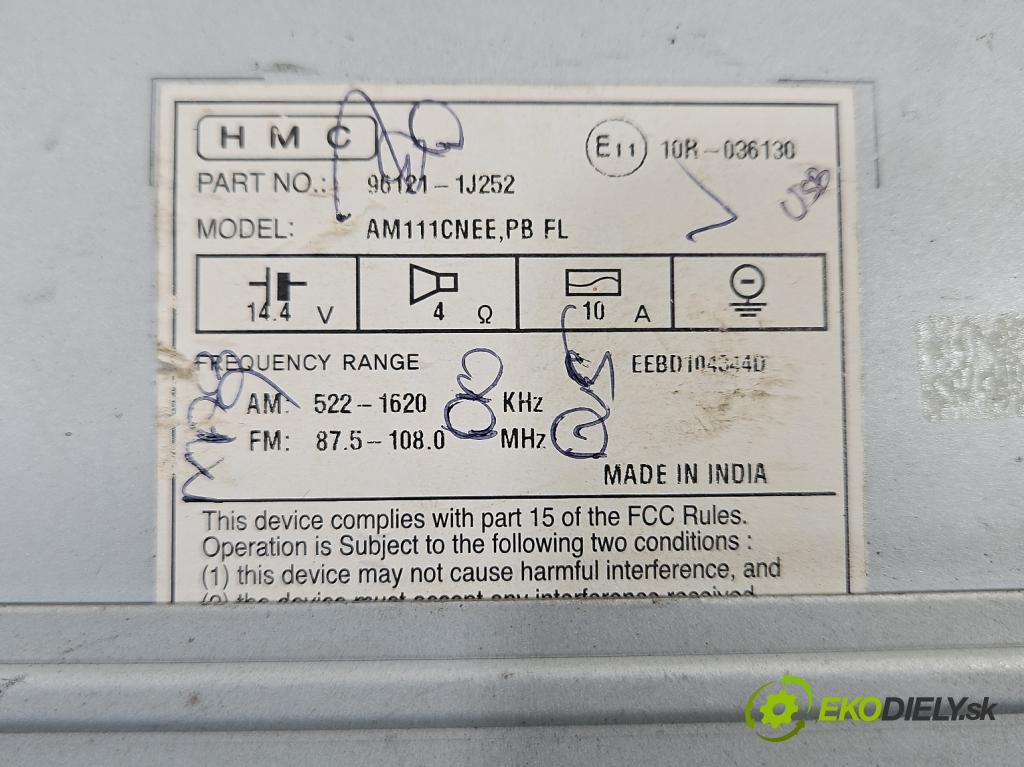 Hyundai I20 I 2008-2014 1.4 16V (G4FA) 101 HP automatic 74 kW 1396 cm3 5- Radio originál 96121-1J252