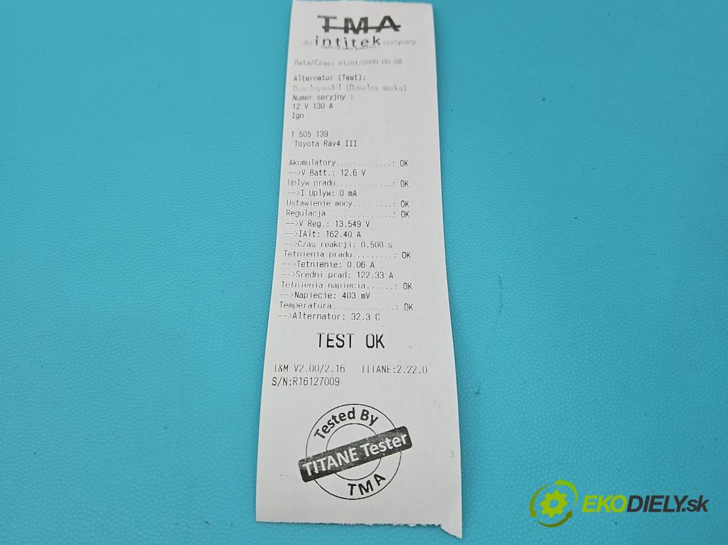 Toyota Rav4 III 2005-2012 2.2 D-CAT 177 HP manual 130 kW 2231 cm3 5- Alternator  (Alternátor)