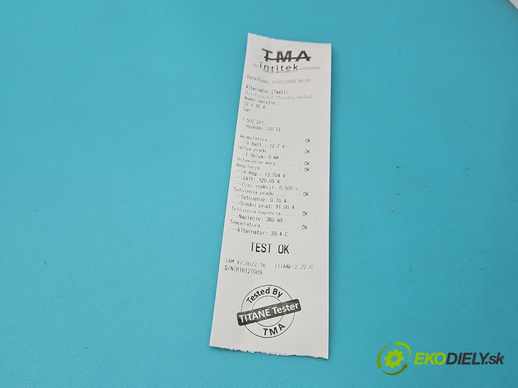 Hyundai i20 II 2014 -2020 1.2 16V 84KM manual 61,8 kW 1248 cm3 5- Alternator 37300-03355 (Alternátor)
