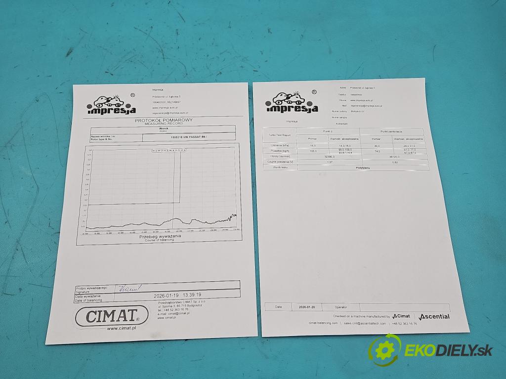 Vw Passat B6 2005-2010 2.0 tdi 170 HP automatic 125 kW 1968 cm3 5- turbodúchadlo, turbo repasovaná BV43A-0137