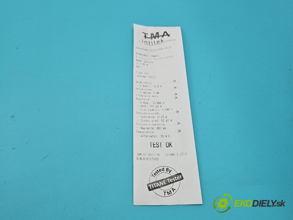 Hyundai I20 I 2008-2014 1.4 16V (G4FA) 101 HP automatic 74 kW 1396 cm3 5- Alternator 37300-2B700 (Alternátor)