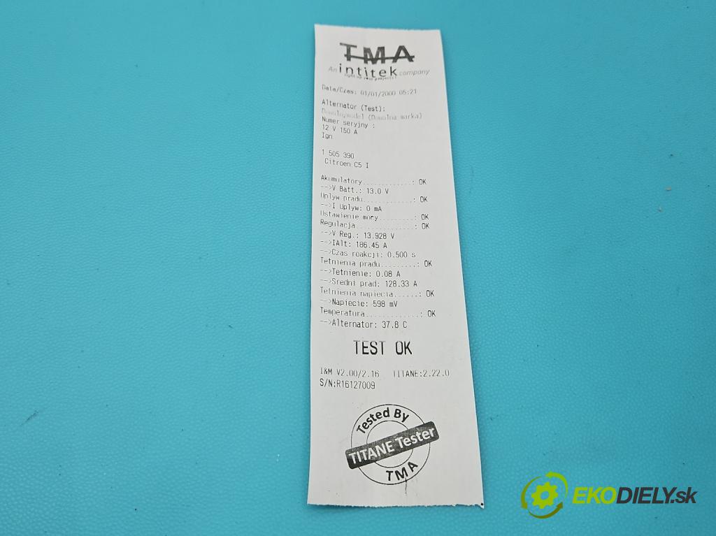 Citroen C5 I 2001-2008 1.6 hdi 109 HP automatic 80 kW 1560 cm3 5- Alternator 9646321780 (Alternátor)