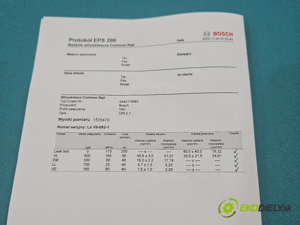 Honda Civic VII 2000-2006 1.7 ctdi: 101 HP manual 74 kW 1686 cm3 5- vstrek 0445110082 (Vstrekovač paliva)