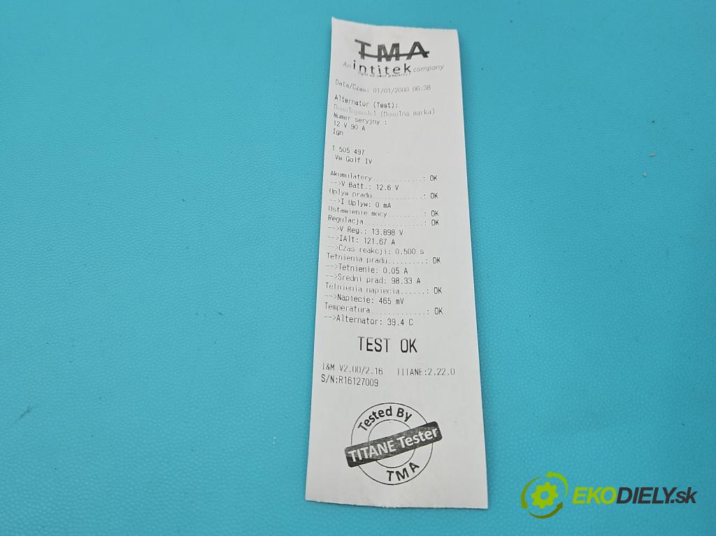 Vw Golf IV 1997-2003 1.4 16V 75 HP manual 55 kW 1390 cm3 5- Alternator 030903023J (Alternátor)