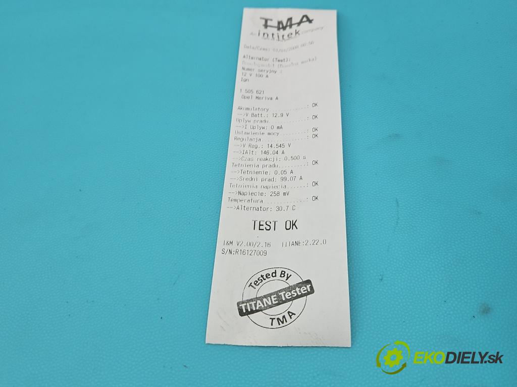 Opel Meriva A 2002-2010 1.6 16V 105 HP manual 77 kW 1598 cm3 5- Alternator 0124425020 (Alternátor)