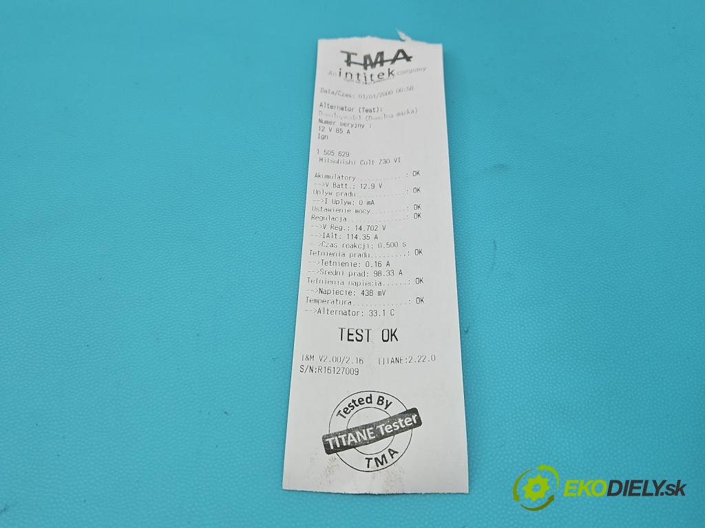 Mitsubishi Colt Z30 VI 2004-2012 1.3 16V 95 HP manual 70 kW 1332 cm3 5- Alternator A5TG0091AE (Alternátor)