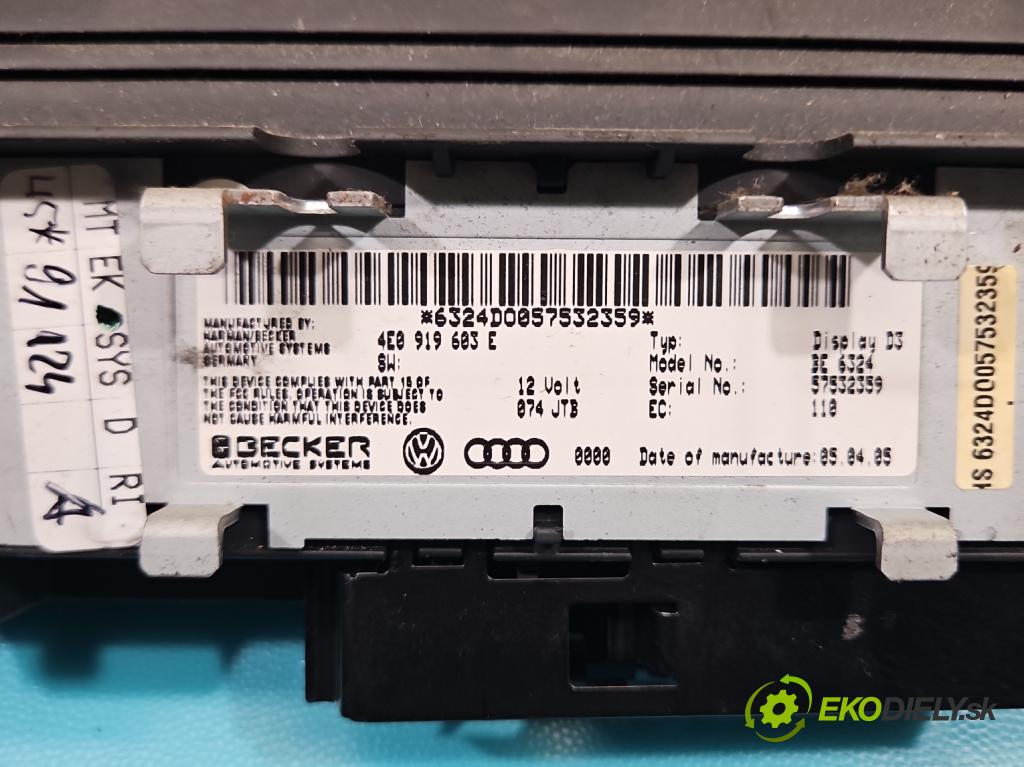 Audi A8 D3 2002-2009 3.0 tdi 232KM automatic 171 kW 2967 cm3 4- Zobrazit: 4E0919603E (Prístrojová doska)