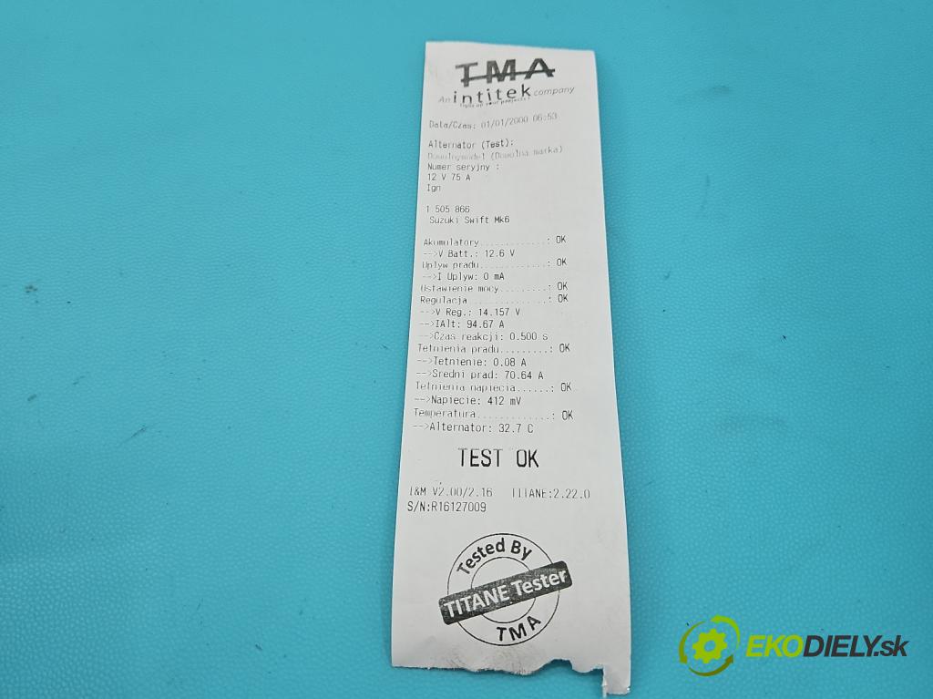 Suzuki Swift Mk6 2005-2010 1.3 16V 92 HP manual 67,5 kW 1328 cm3 5- Alternator 31400-84E01 (Alternátor)