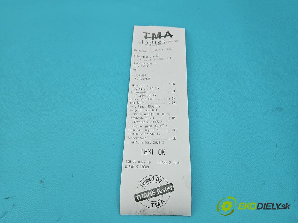 Vw Crafter 2006-2016 2.5 tdi 109 HP manual 80 kW 2461 cm3 4- Alternator 06F903023D (Alternátor)