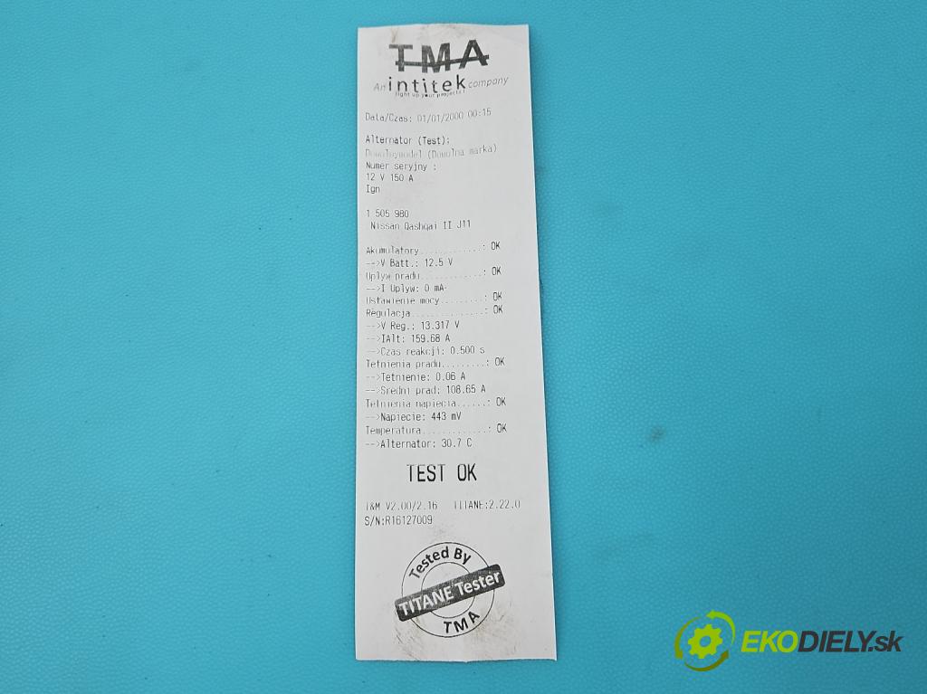 Nissan Qashqai II J11 2013-2021 1.6 dci 131 HP manual 96 kW 1598 cm3 5- Alternator 23100-4BE0B (Alternátor)