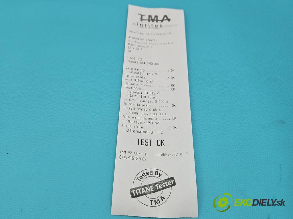 Suzuki SX4 S-Cross 2013-2021 1.6 16V 120 HP manual 88 kW 1586 cm3 5- Alternator 31400-61M0 (Alternátor)