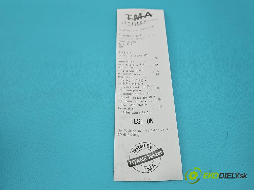 Mitsubishi Space star 1.9 dci 102 HP manual 75 kW 1870 cm3 5- Alternator 8200162474 (Alternátor)