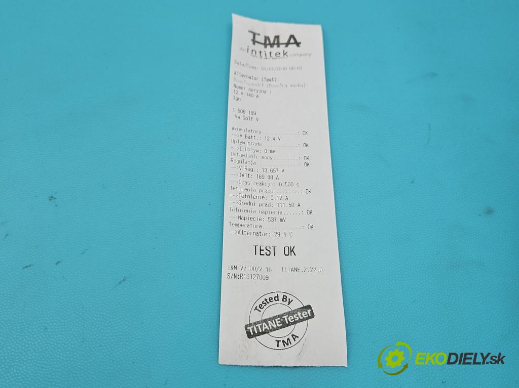 Vw Golf V 2003-2009 1.9 tdi 105 HP manual 77 kW 1896 cm3 5- Alternator 06F903023C (Alternátor)