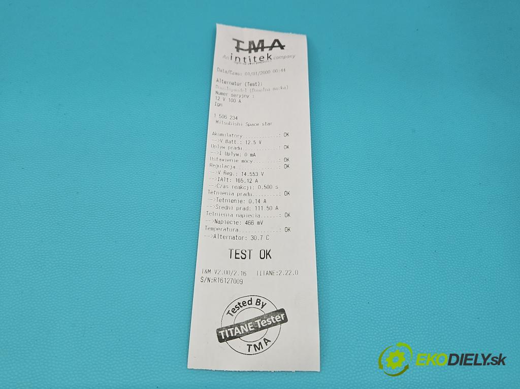 Mitsubishi Space star 1.8 GDI 122 HP manual 90 kW 1834 cm3 5- Alternator MD343416 (Alternátor)