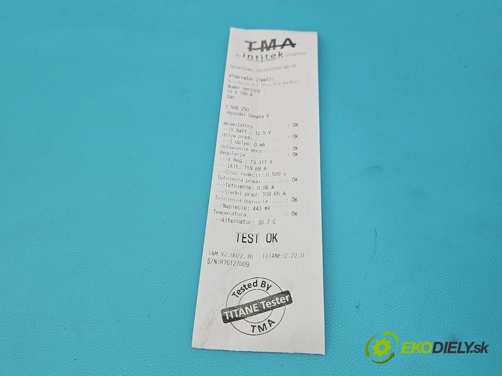 Hyundai Sonata V 2004-2009 2.4 16V 162 HP manual 119 kW 2359 cm3 4- Alternator 2543306B (Alternátor)