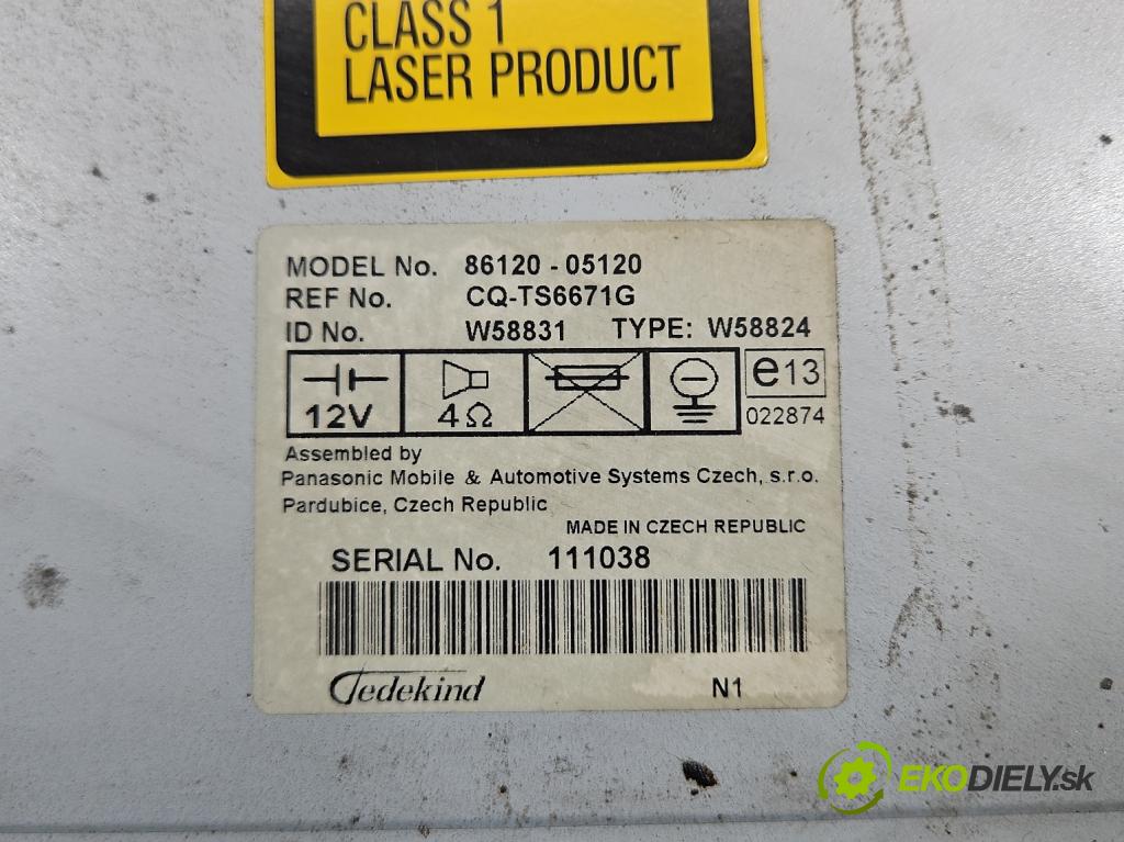 Toyota Avensis II T25 2003-2008 2.2 D-CAT 177 HP manual 130 kW 2231 cm3 5- Radio originál 86120-05120
