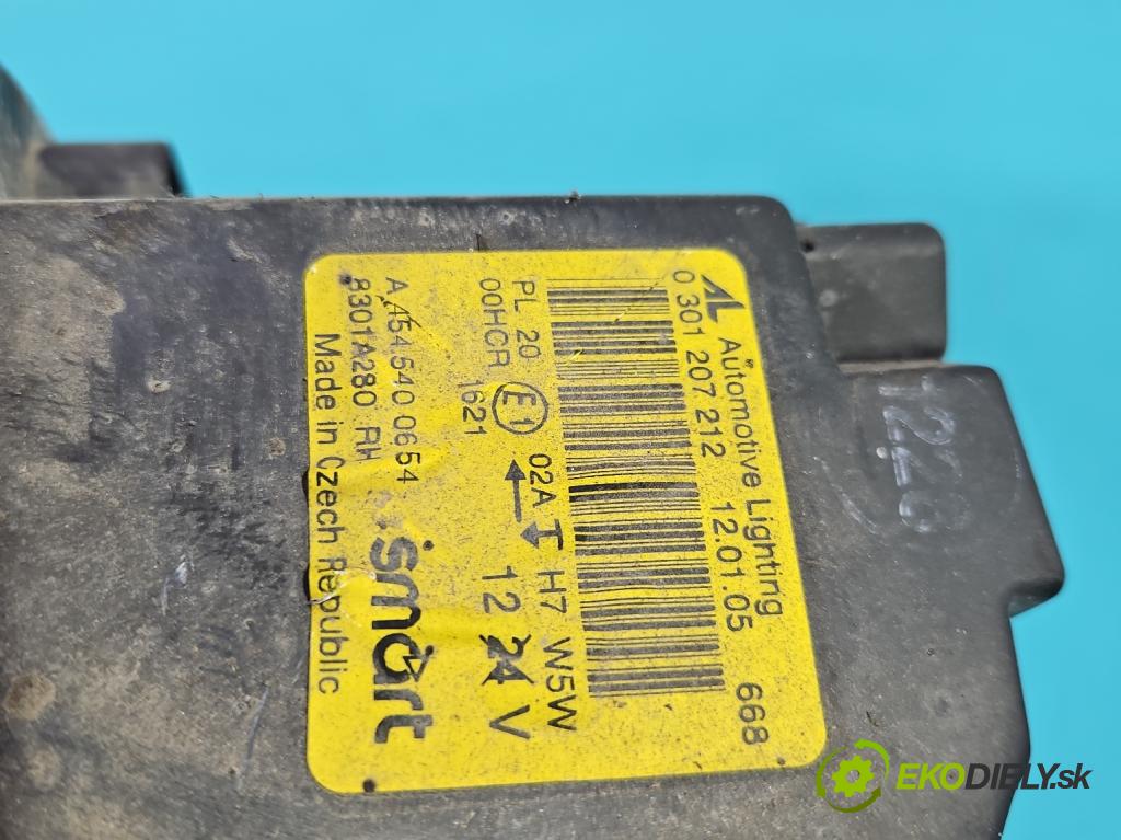 Smart Forfour I 2004-2006 1.3 16V 95 HP manual 70 kW 1332 cm3 5- Reflektor: pravý A4545400654 (Svetlo predné pravé)