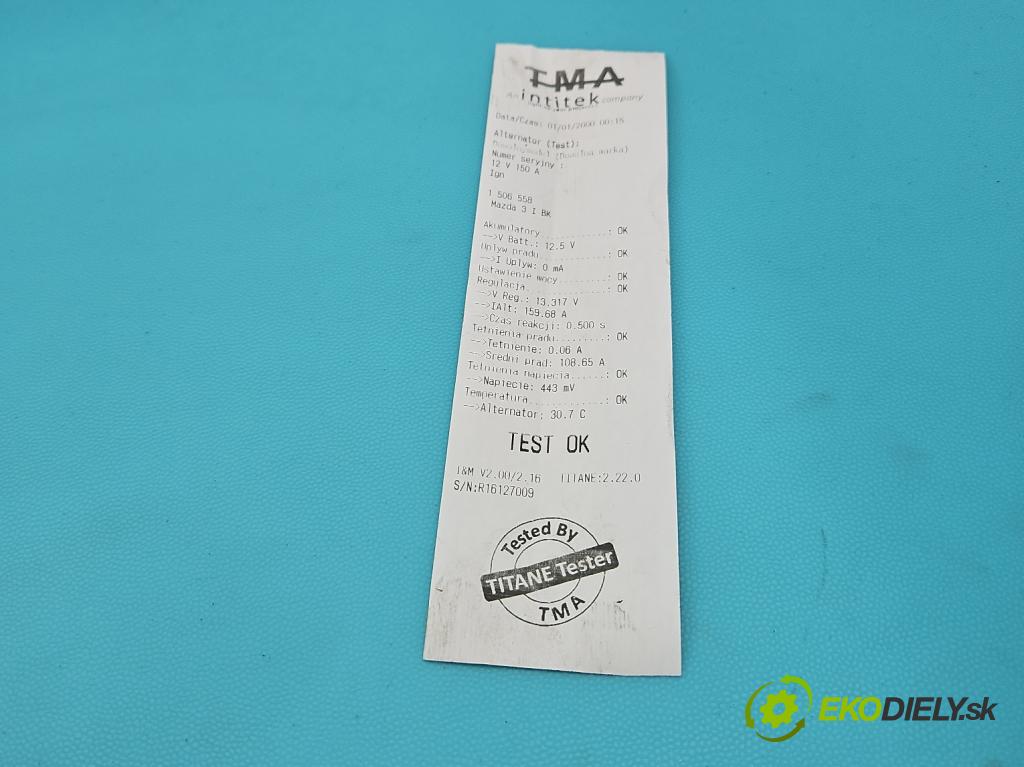 Mazda 3 I BK 2003-2009 1.6 citd 109 HP manual 80 kW 1560 cm3 5- Alternator 104210-3523 (Alternátor)