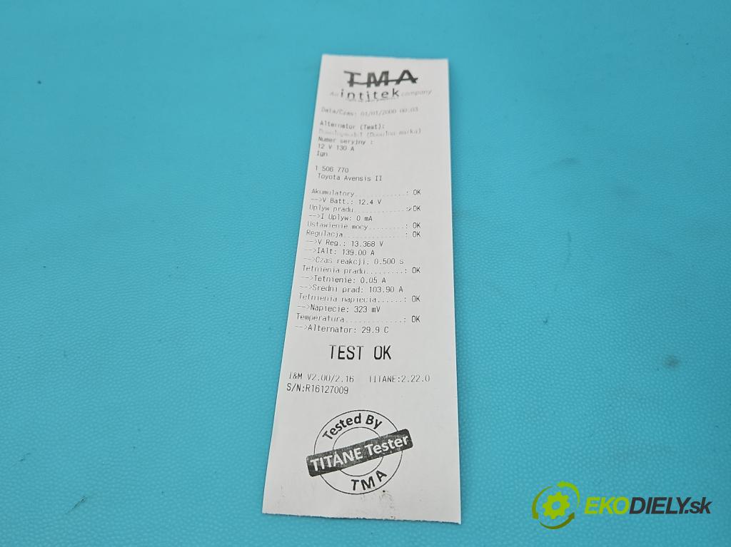 Toyota Avensis II T25 2003-2008 2.2 D-CAT 177 HP manual 130 kW 2231 cm3 5- Alternator 27060-0G011 (Alternátor)