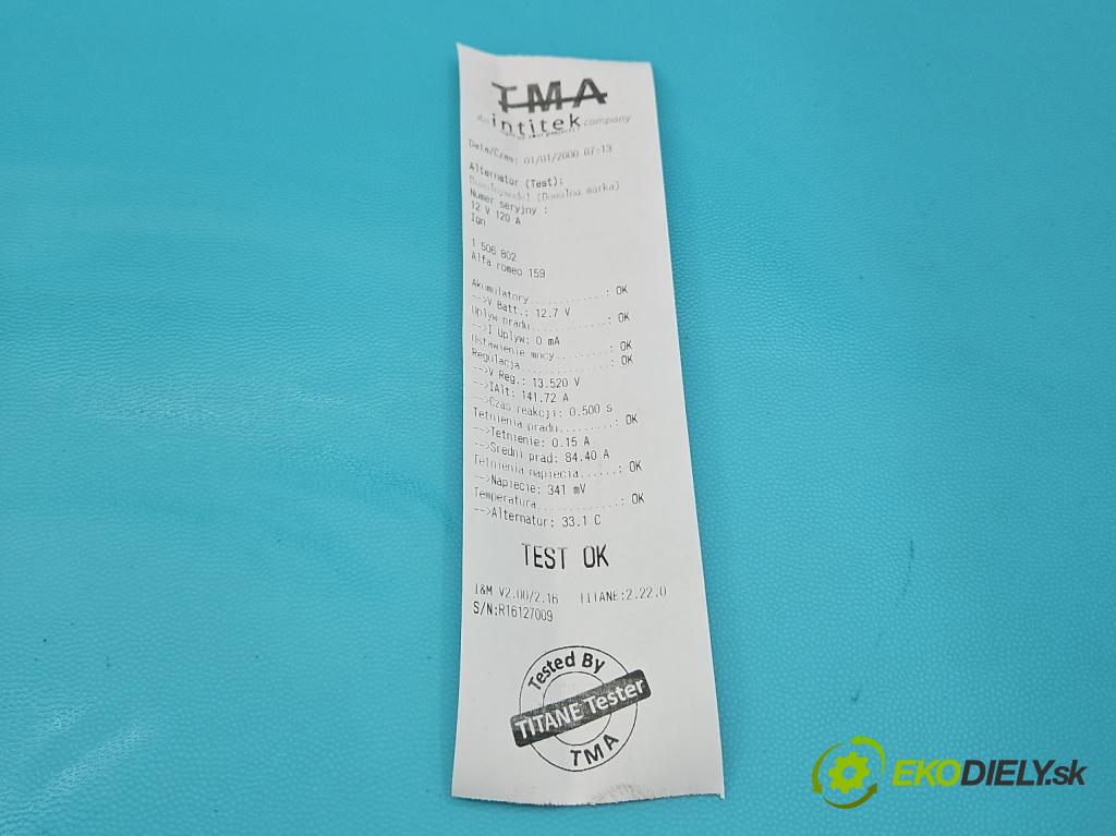 Alfa romeo 159 2.2 JTS 185 HP manual 136 kW 2198 cm3 4- Alternator 0124425041 (Alternátor)