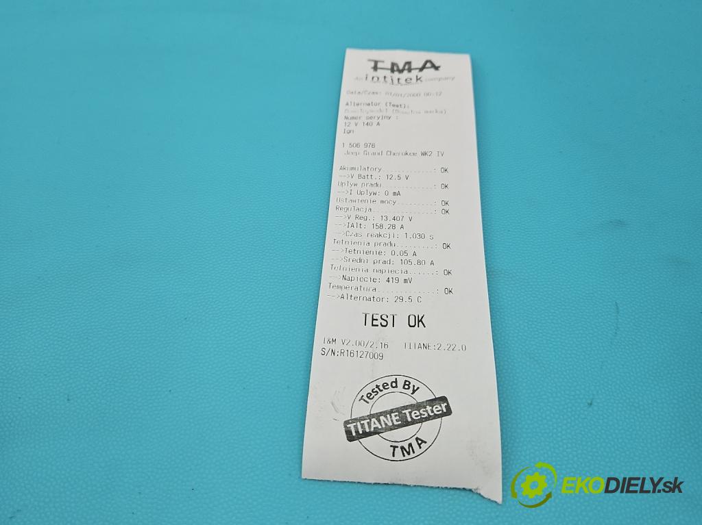 Jeep Grand Cherokee WK2 IV 2010-2021 3.0 CRD 241KM automatic 177 kW 2987 cm3 5- Alternator P04801835AB (Alternátor)