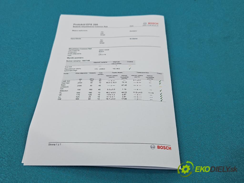 Vw Crafter 2006-2016 2.5 tdi 136 HP manual 100 kW 2461 cm3 4- vstrek 0445115029 (Vstrekovač paliva)