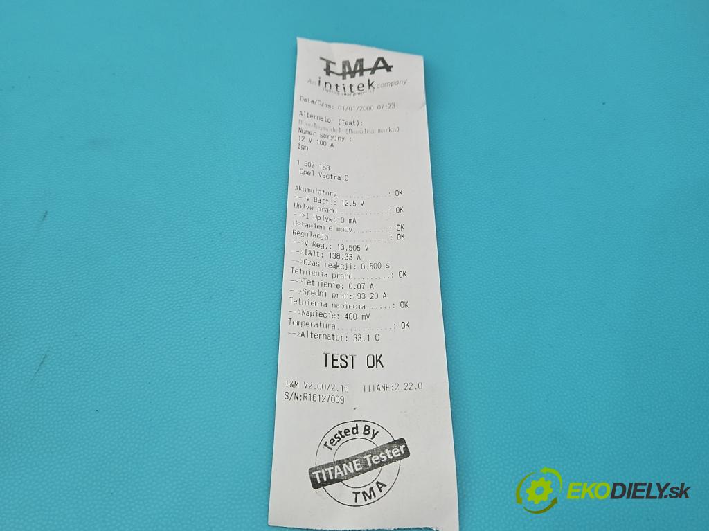 Opel Vectra C 2002-2008 2.2 16V 147 HP manual 108 kW 2198 cm3 5- Alternator 93179322 (Alternátor)