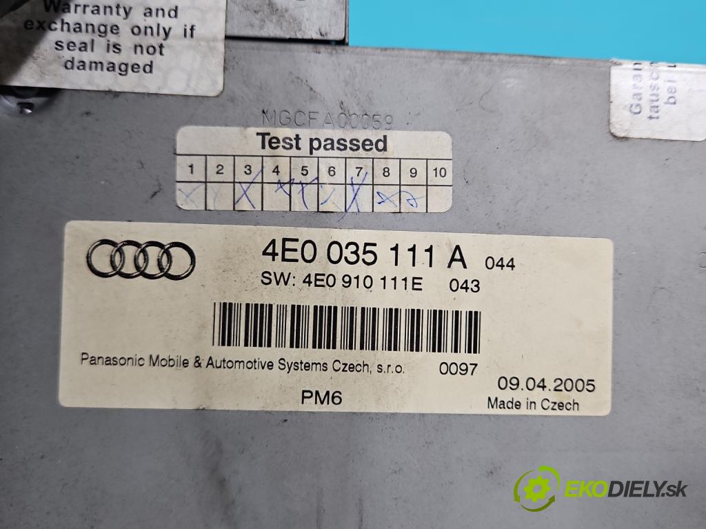 Audi A8 D3 2002-2009 3.0 tdi 232KM automatic 171 kW 2967 cm3 4- Měnič: cd 4E0035111A (CD měnič)