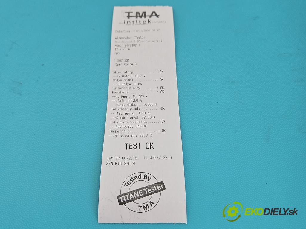 Opel Corsa C 2000-2006 1.0 12V 58 HP manual 43 kW 973 cm3 3- Alternator 0124225018 (Alternátor)