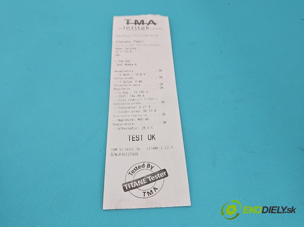 Opel Mokka A 2012-2019 1.4 T 140 HP manual 103 kW 1364 cm3 5- Alternator 13597226 (Alternátor)